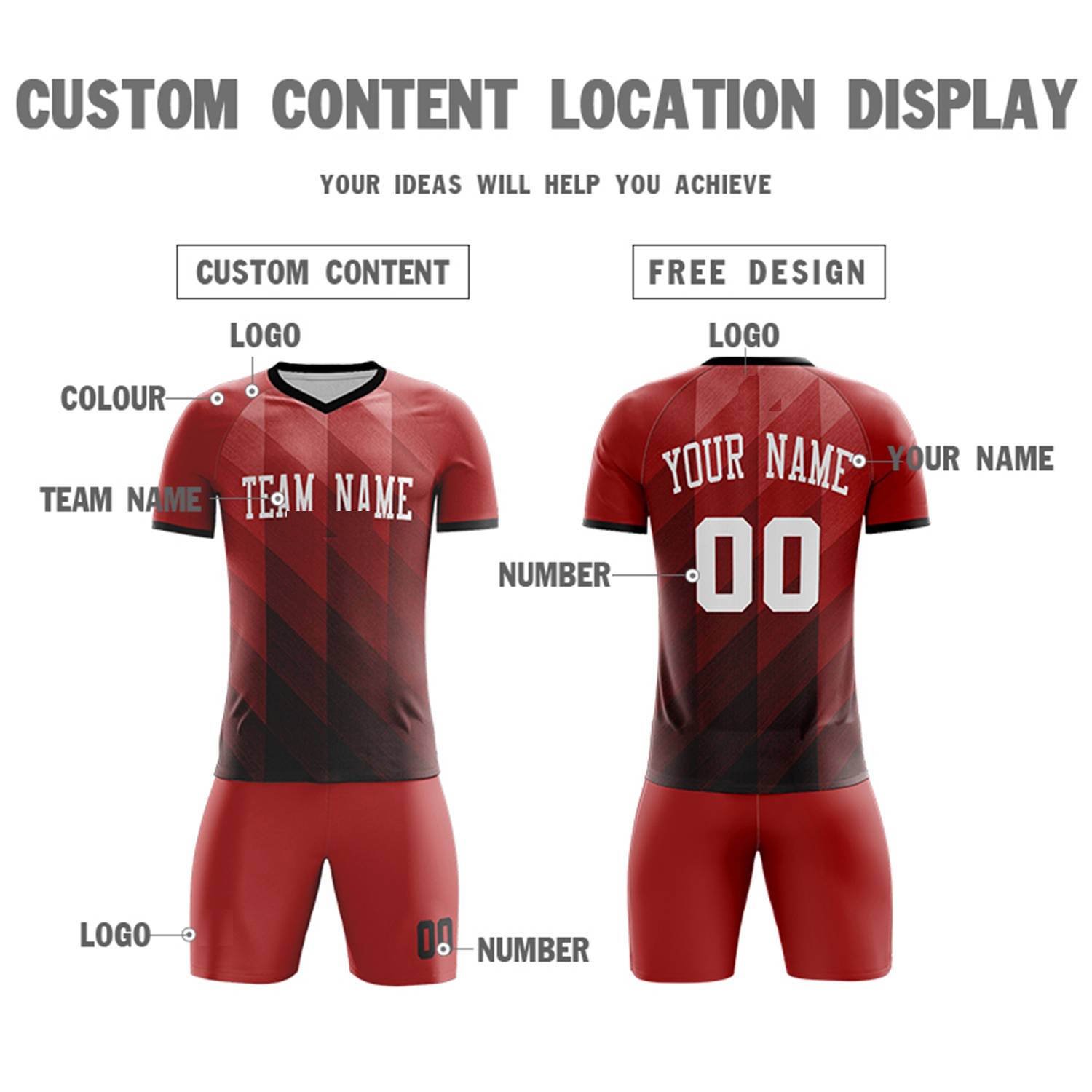 Custom Red White Casual Outdoor Soccer Sets Jersey