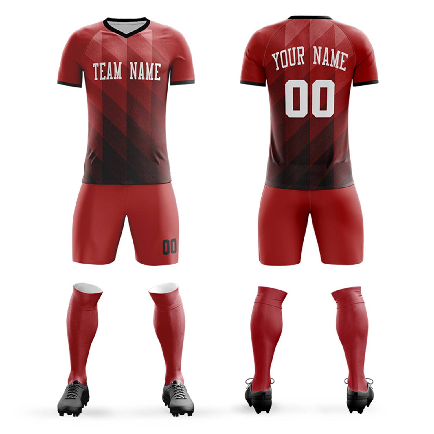 Custom Red White Casual Outdoor Soccer Sets Jersey