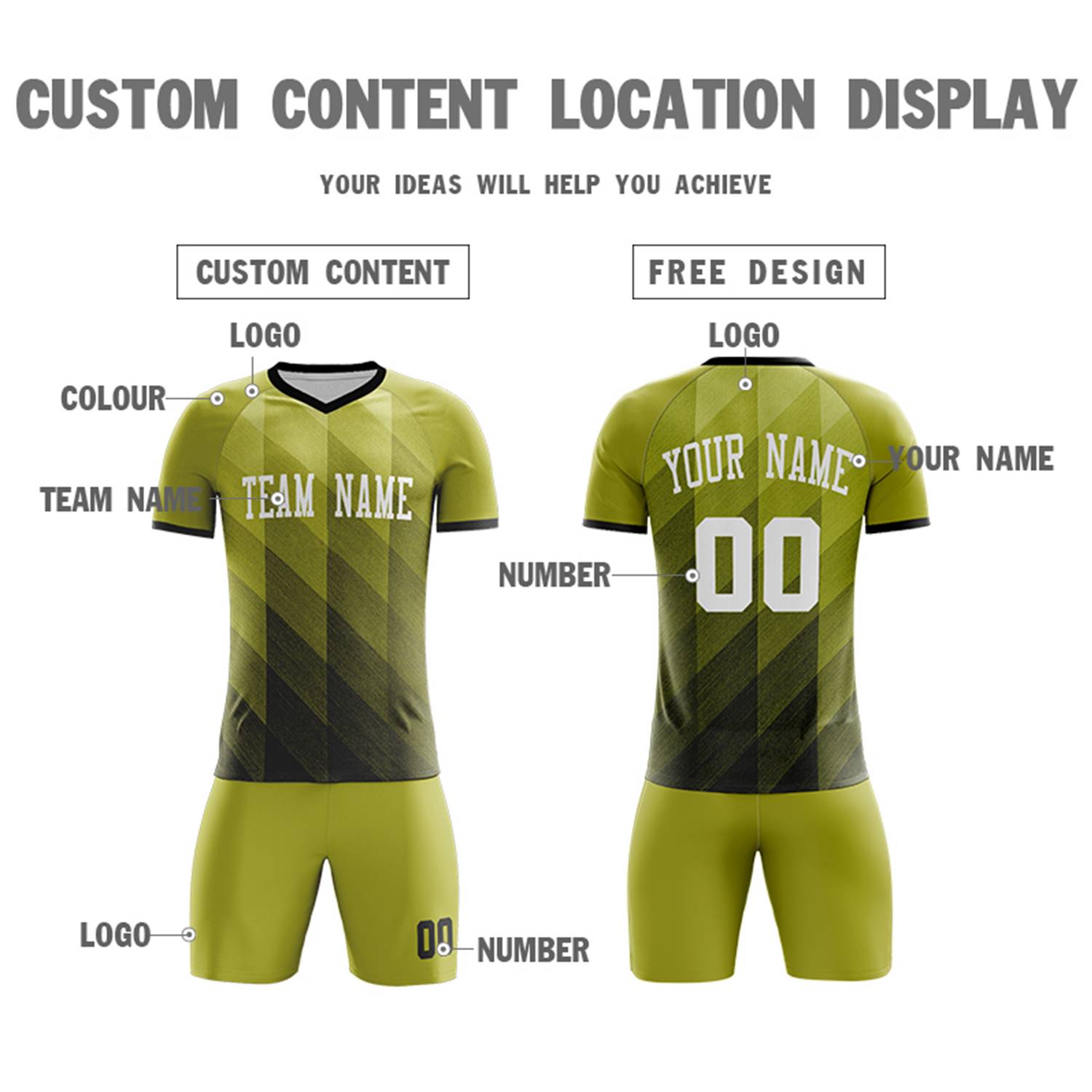 Custom Olive Green-Black Casual Outdoor Soccer Sets Jersey