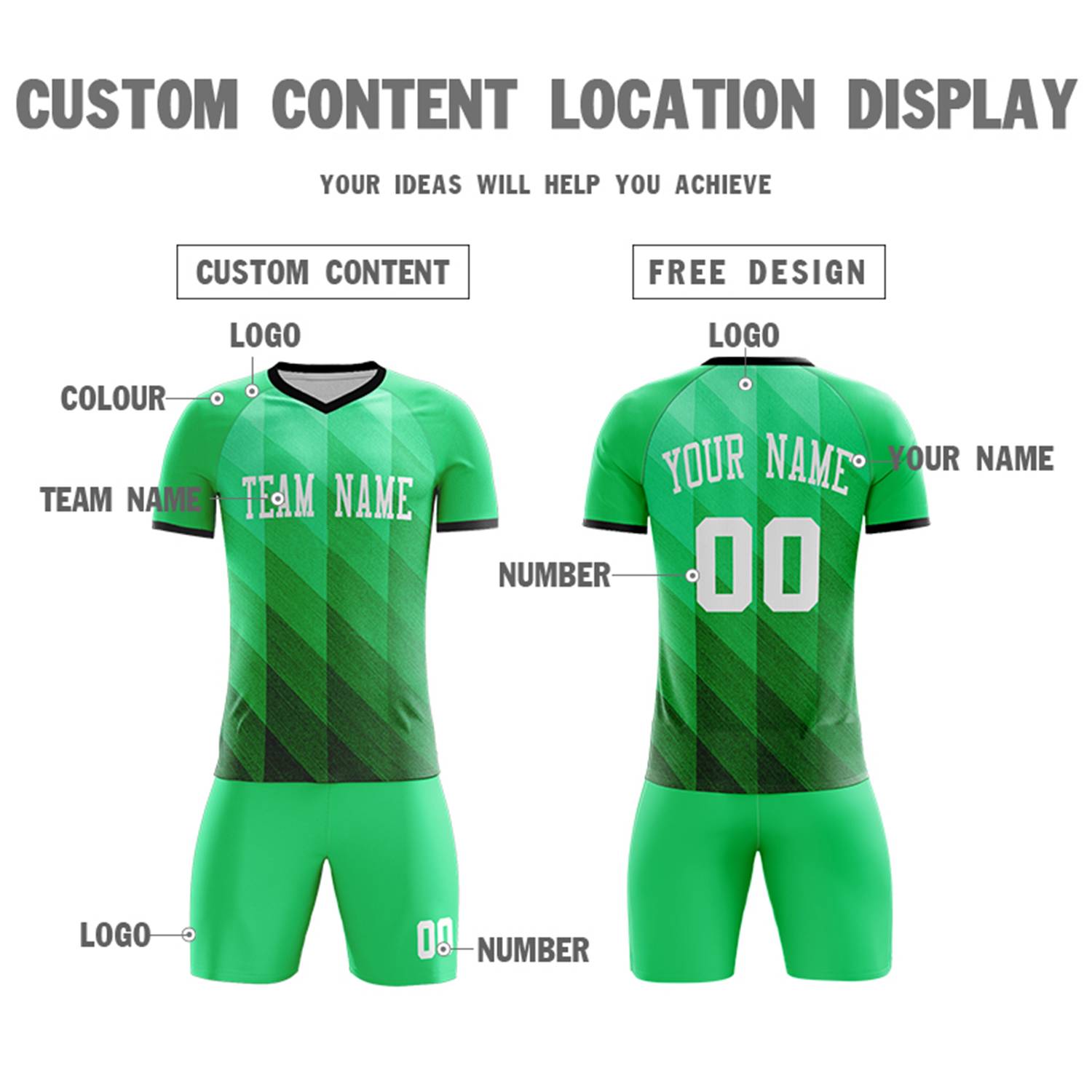 Custom Neon Green-Black Casual Outdoor Soccer Sets Jersey