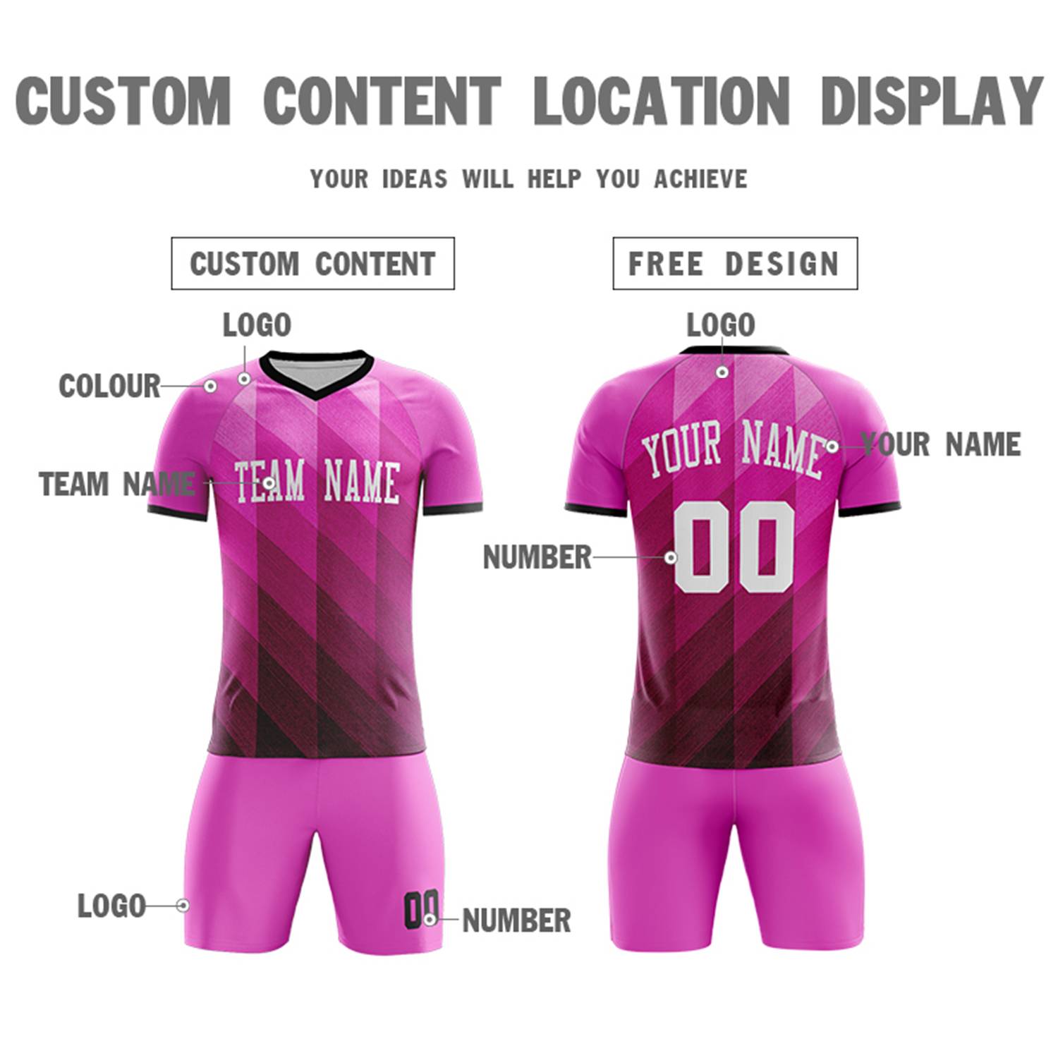 Custom Pink White Outdoor Soccer Sets Jersey