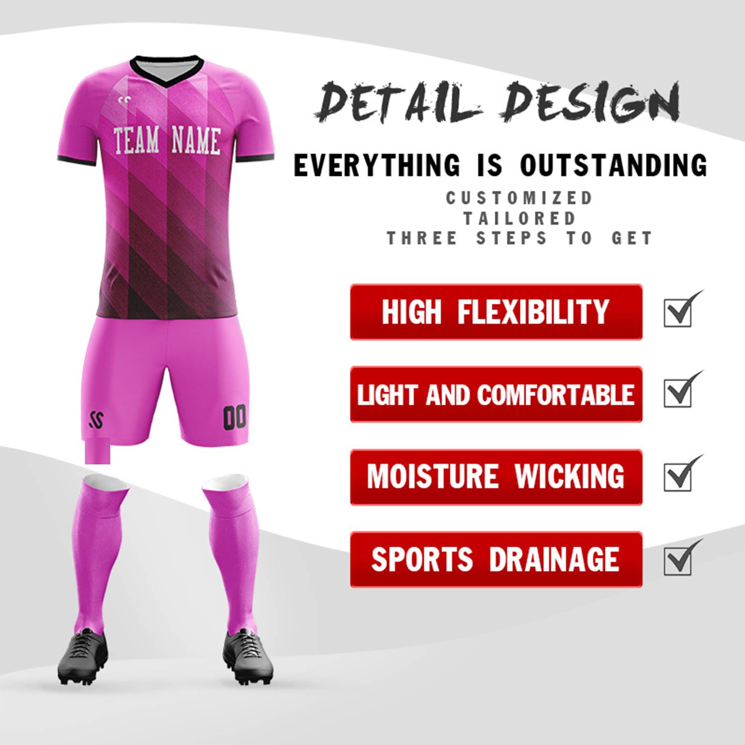 Custom Pink White Outdoor Soccer Sets Jersey