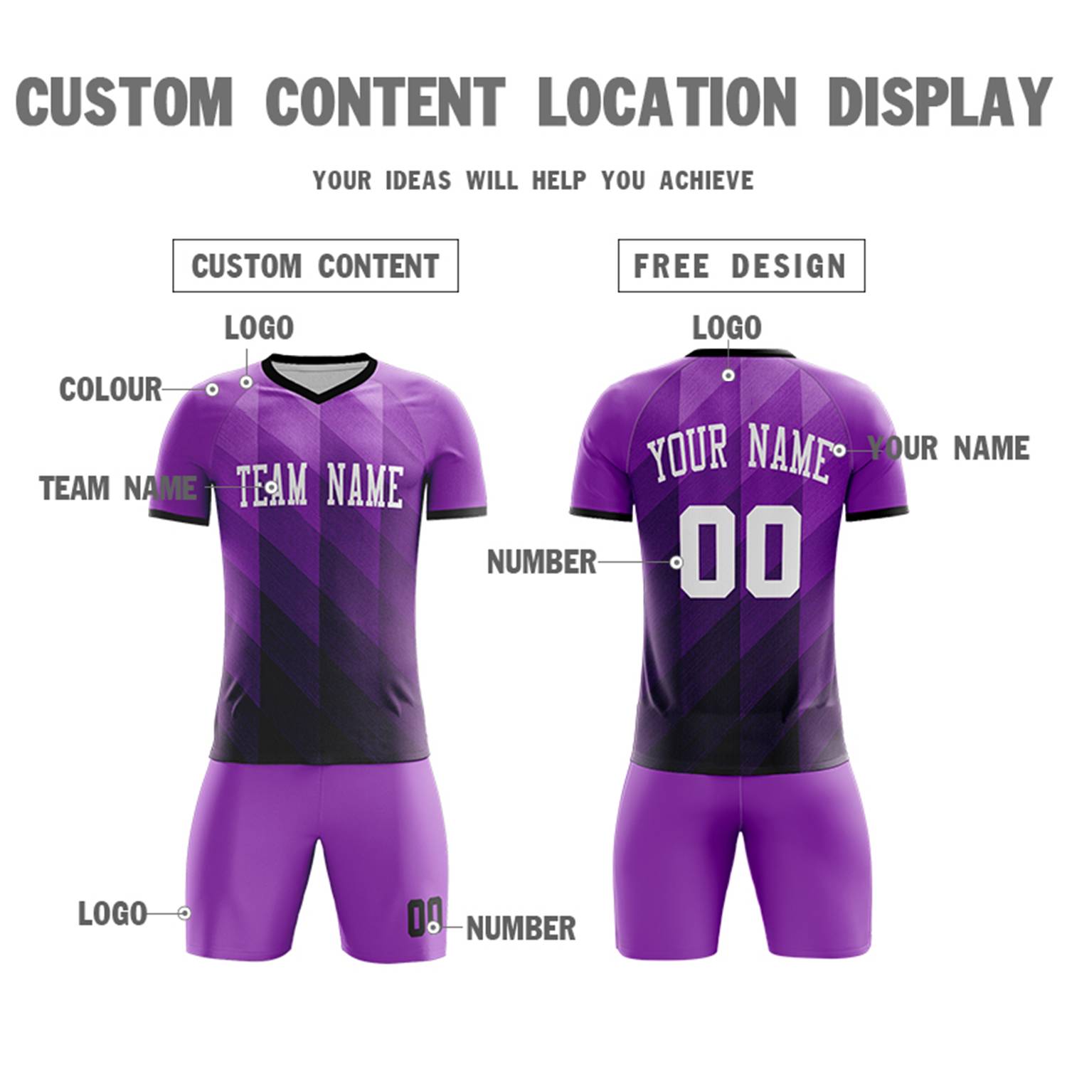 Custom Purple White Casual Outdoor Soccer Sets Jersey