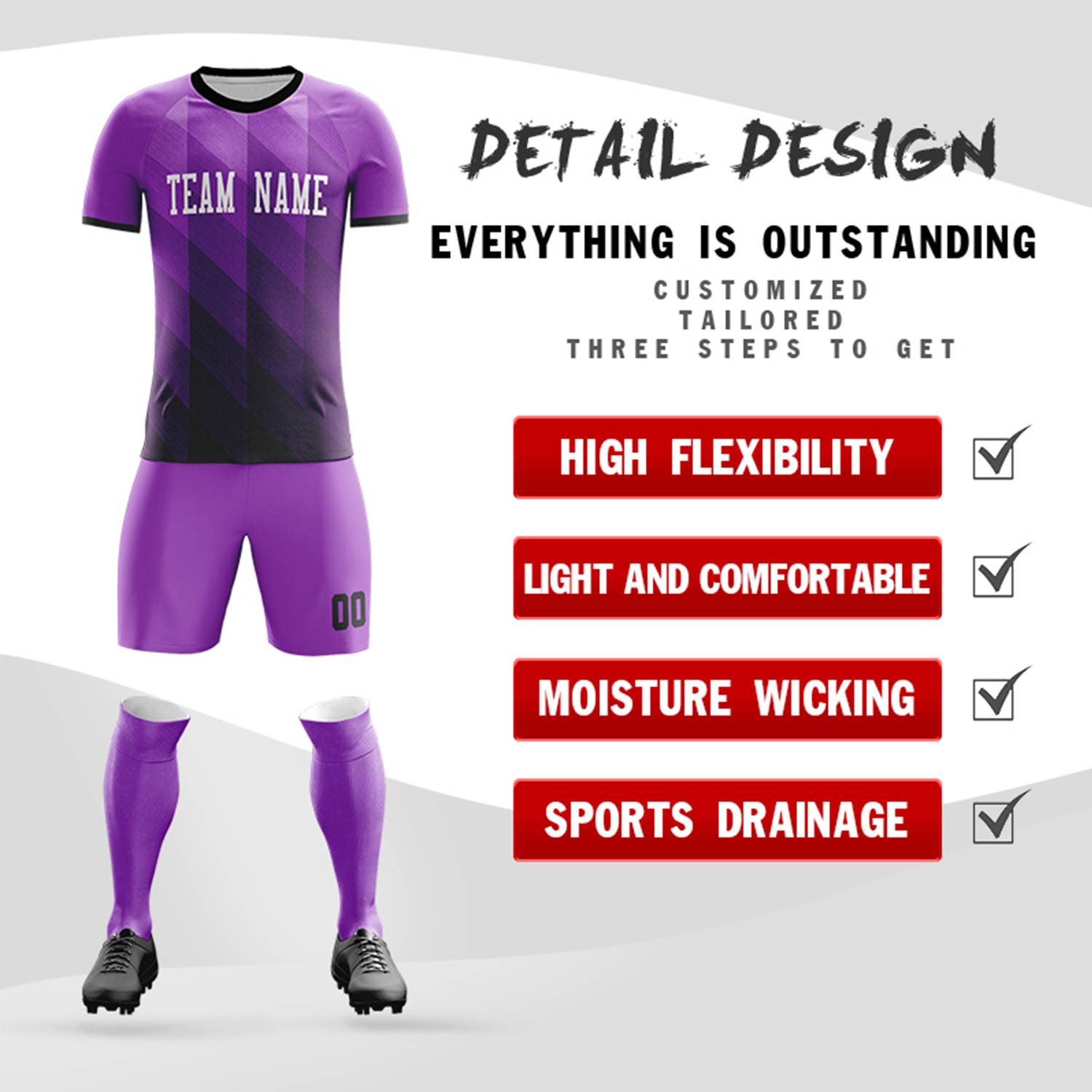 Custom Purple White Casual Outdoor Soccer Sets Jersey