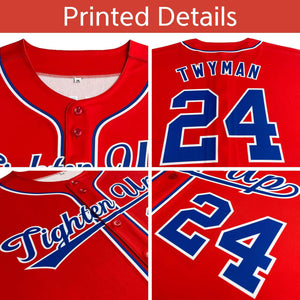 Custom Navy Red Personalized Star Graffiti Pattern Authentic Two-Button Baseball Jersey