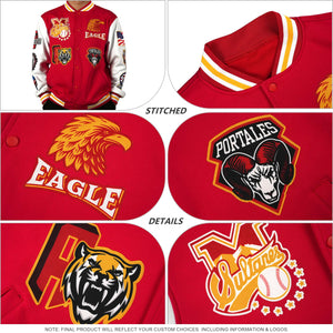 Veste Letterman Varsity Full-Snap à manches raglan vert kaki-rouge personnalisée