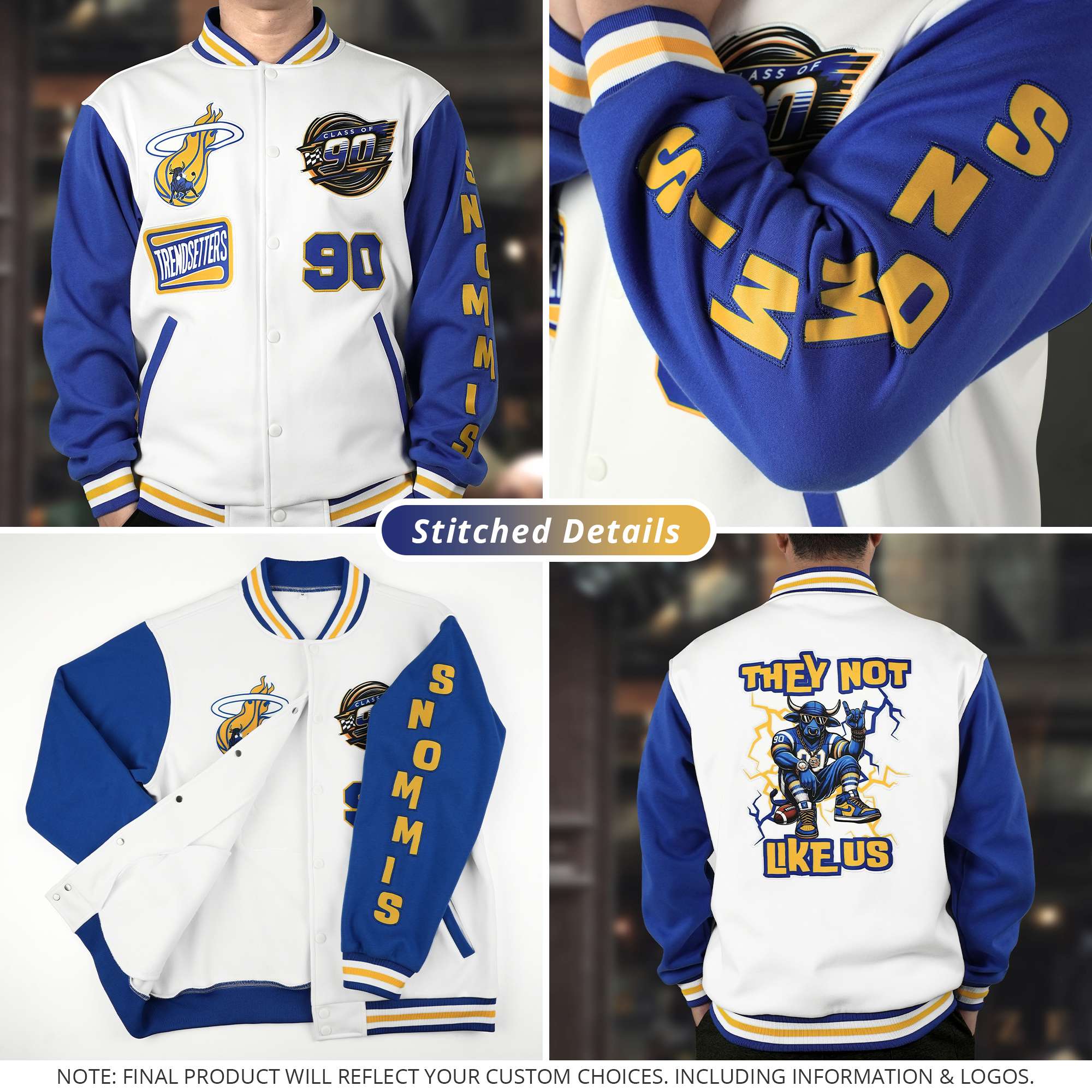 Custom Letterman Varsity Baseball Full-Snap Jacket Stitched Name Number