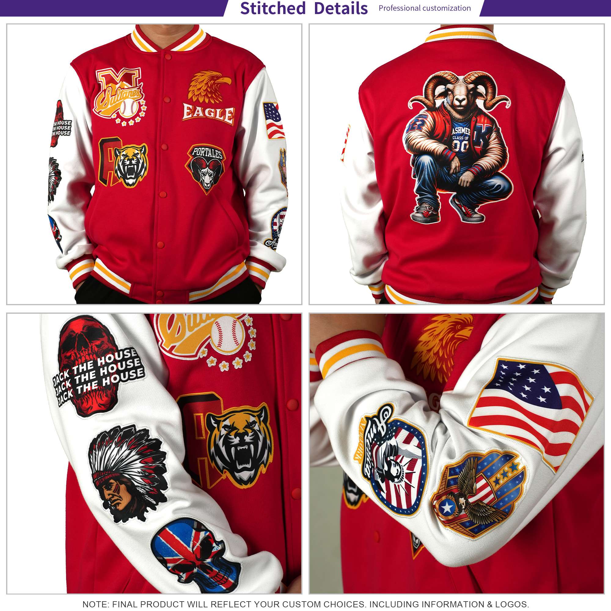 Custom Casual Baseball Jackets Varsity Letterman Full-Snap Coats for Adults