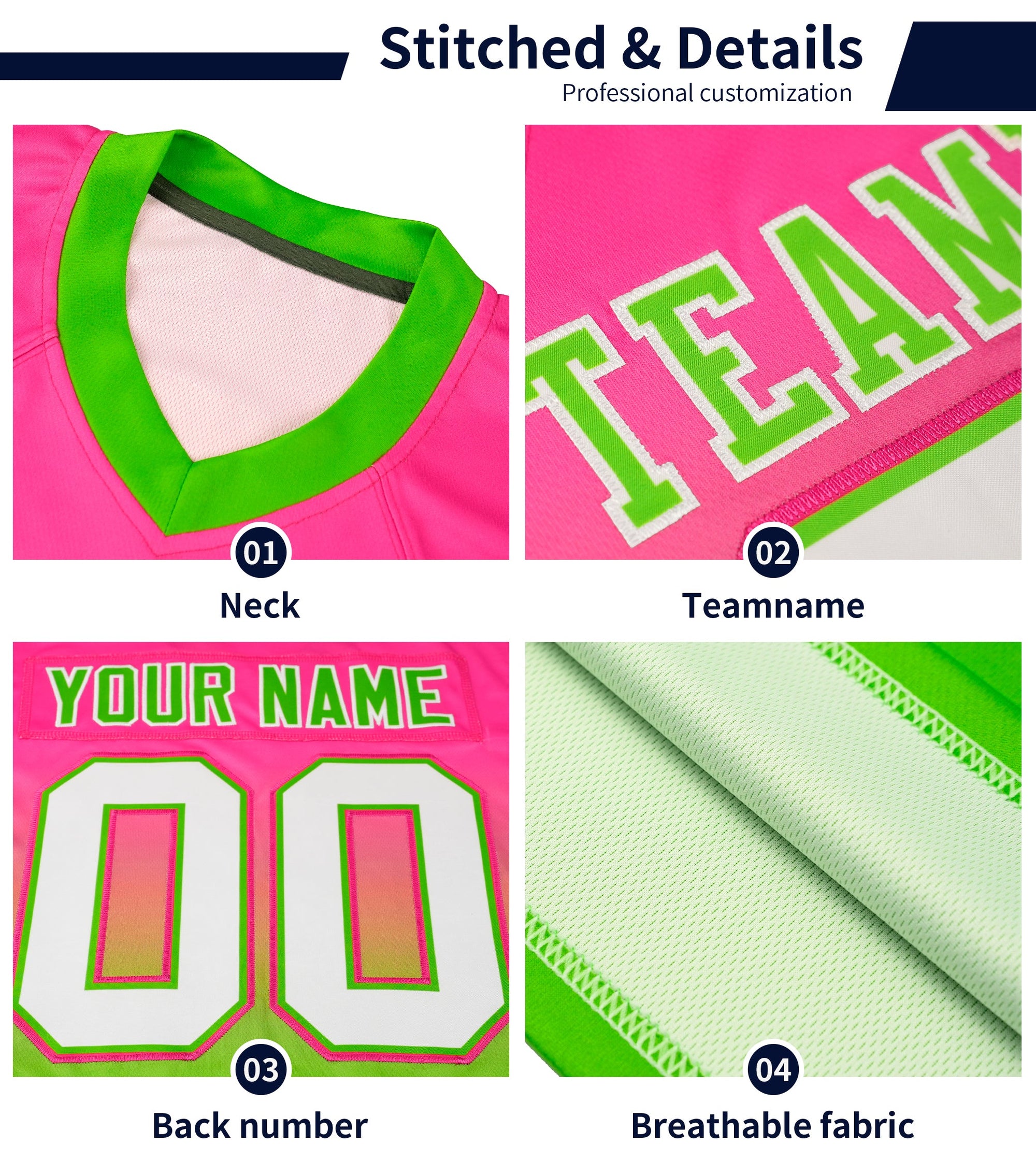 Custom Pink Neon Green Gradient Fashion Personalized Authentic Football Jersey