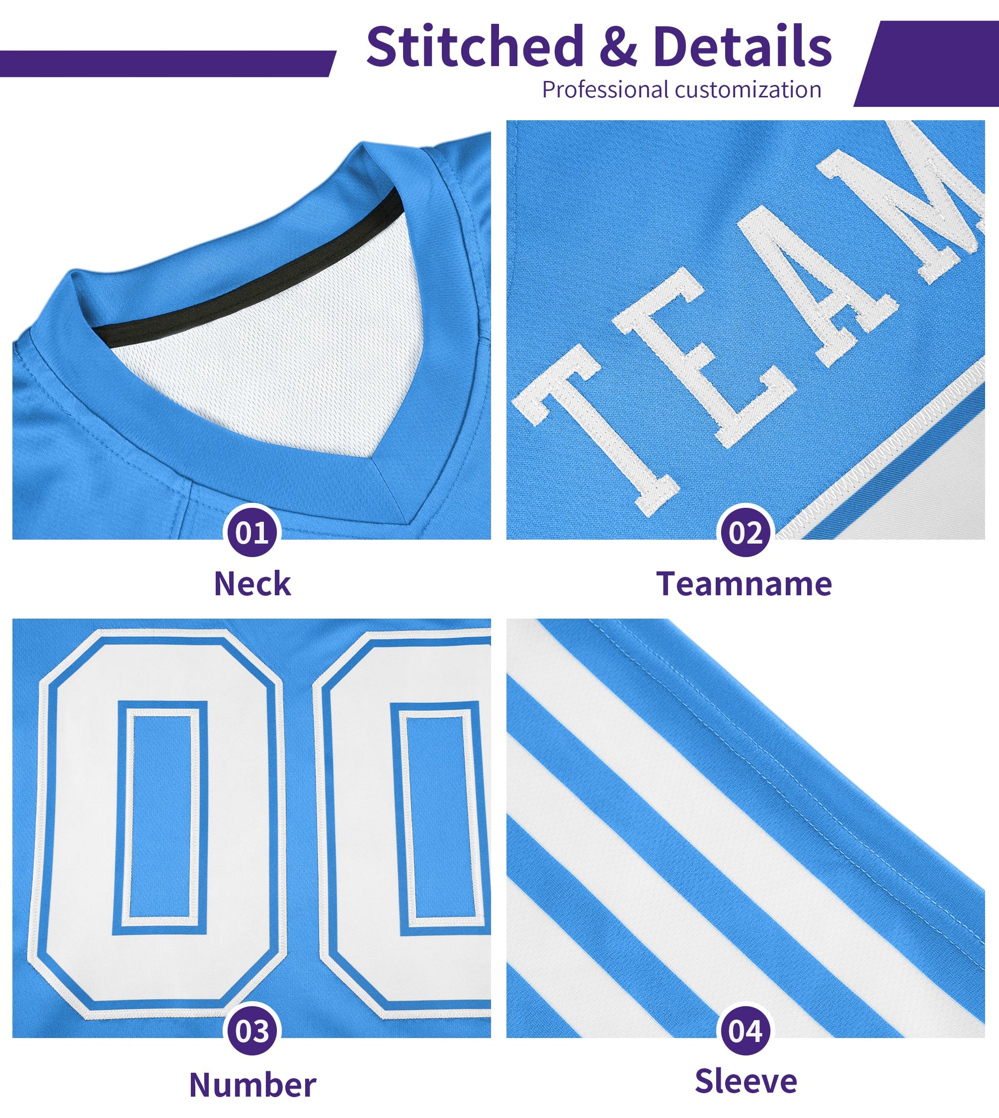 Custom Purple Powder Blue Personalized Shoulder Star Pattern Authentic Football Jersey