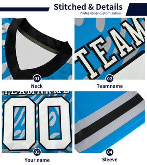 Custom Black Powder Blue Personalized Zebra Stripes Pattern Authentic Football Jersey