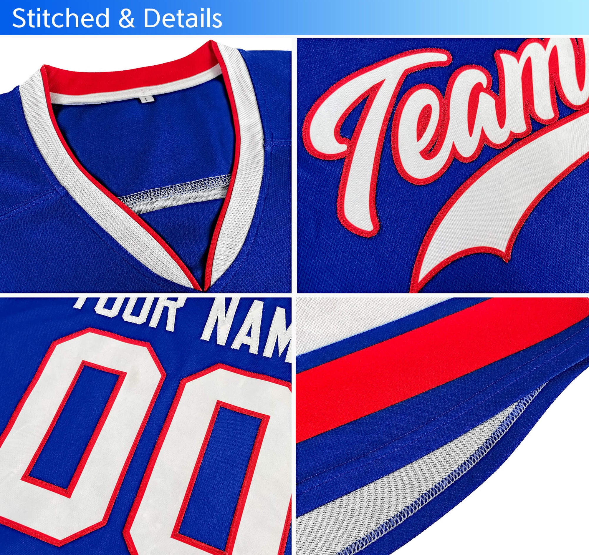 Custom Royal Gold-White Personalized Classic V-Neck Hockey Jersey