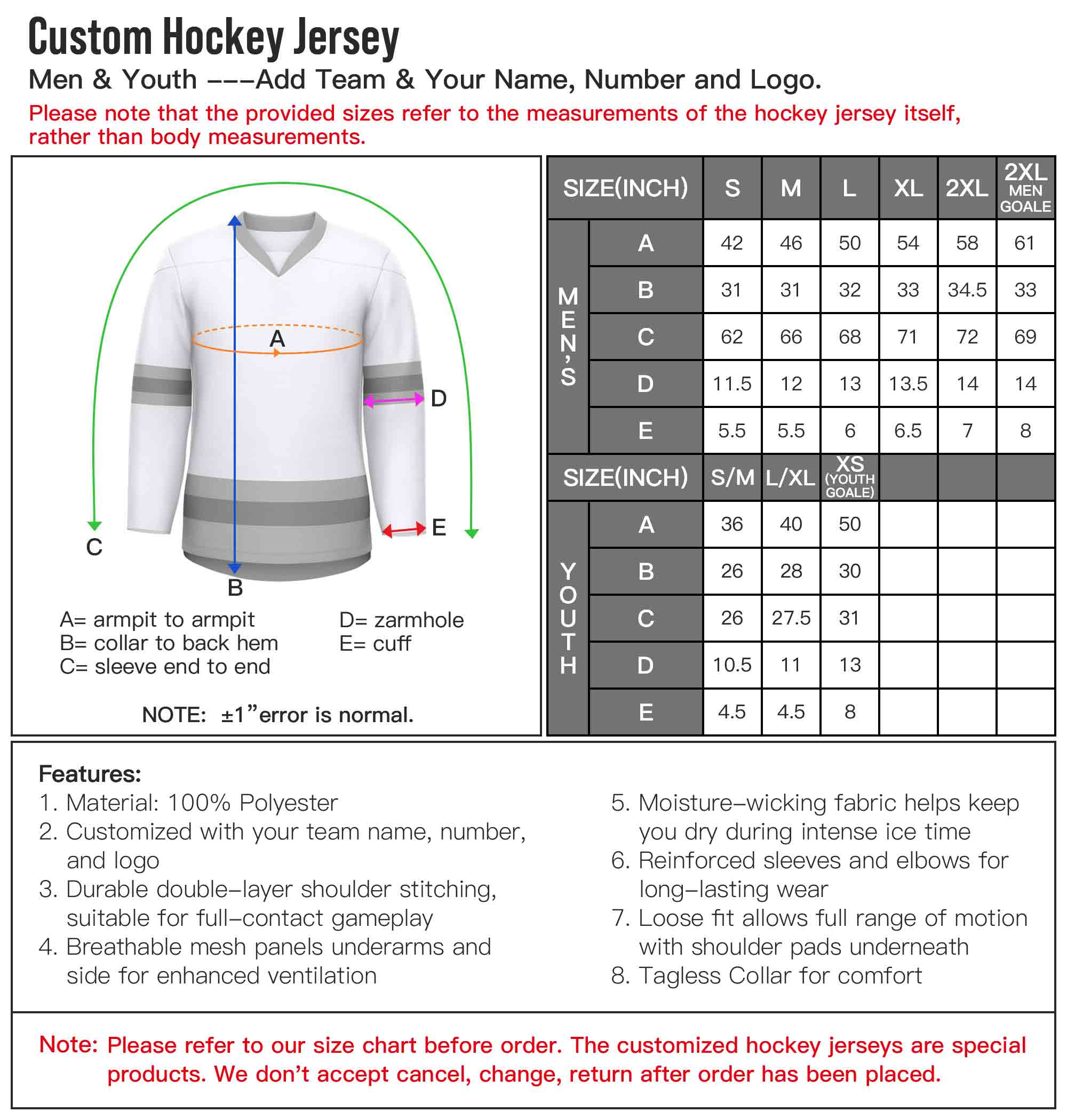 adidas jersey size chart nhl