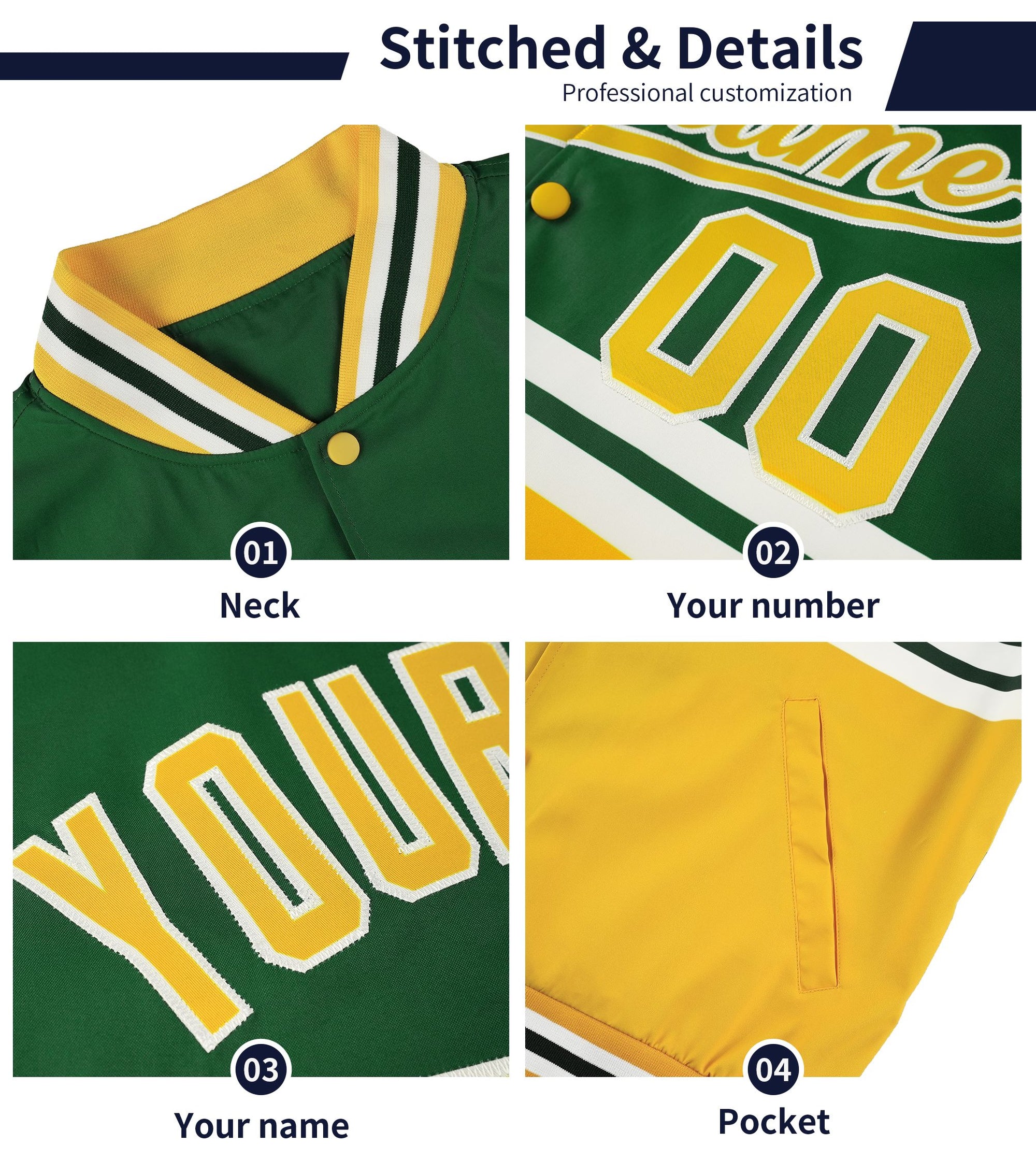 Custom Green Royal Varsity Full-Snap Color Block Letterman Jacket