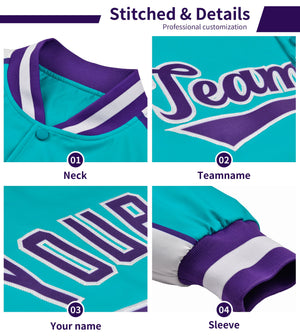 Custom White Powder Blue Varsity Full-Snap Personalized Raglan Sleeves Color Block Letterman Jacket