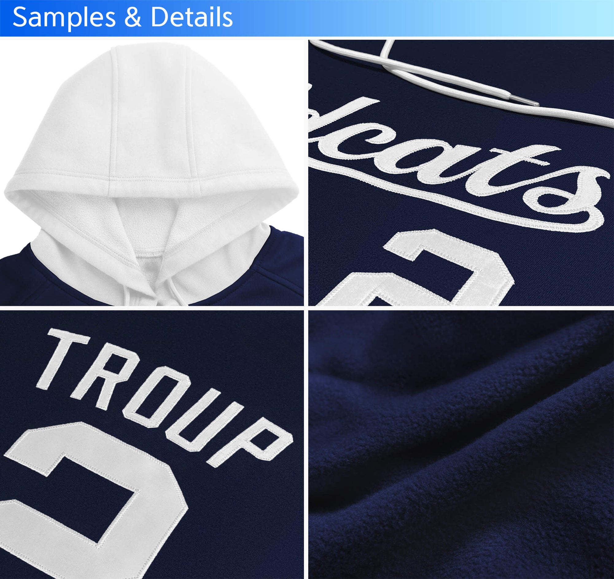 Custom Stitched White Navy Raglan Sleeves Sports Pullover Sweatshirt Hoodie For Men