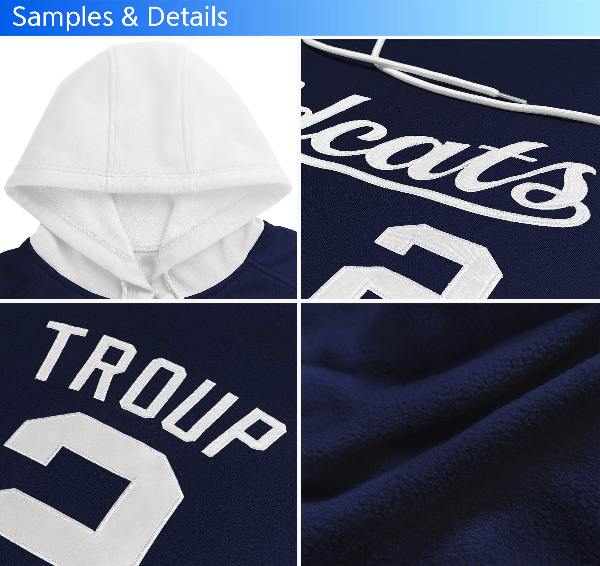 Custom Royal White Classic Style Personalized Sport Pullover Hoodie