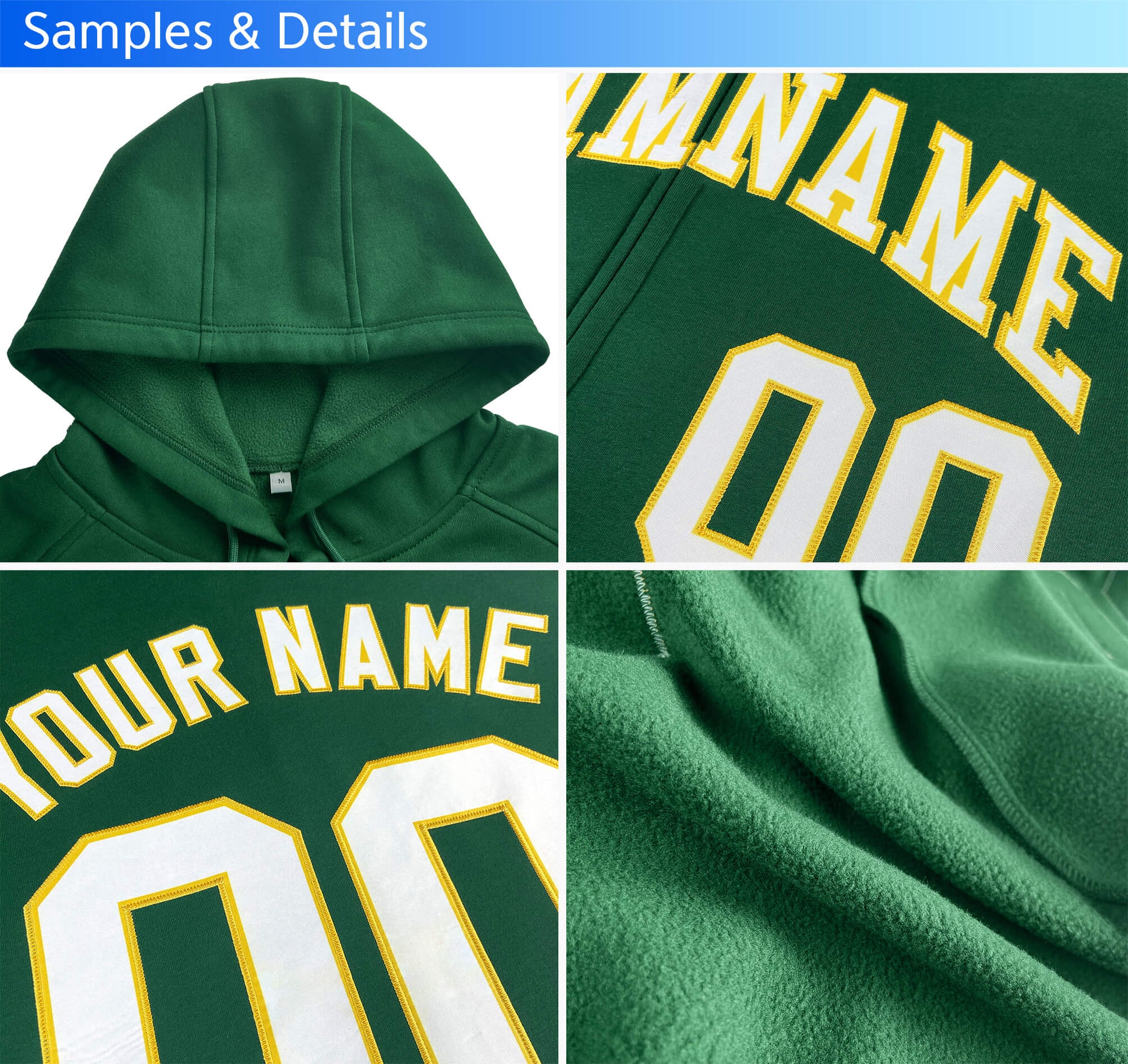 Custom Stitched Gold Green Sports Full-Zip Sweatshirt Hoodie with Flame