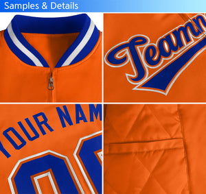 Custom Royal Orange Varsity Full-Zip Color Block Letterman Bomber Jacket