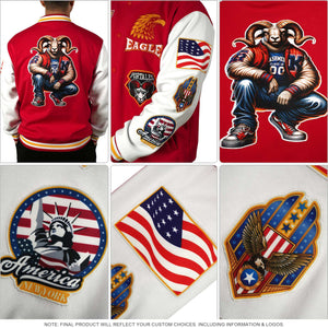 Veste Letterman Varsity Full-Snap à manches raglan rouge royal-rouge personnalisée