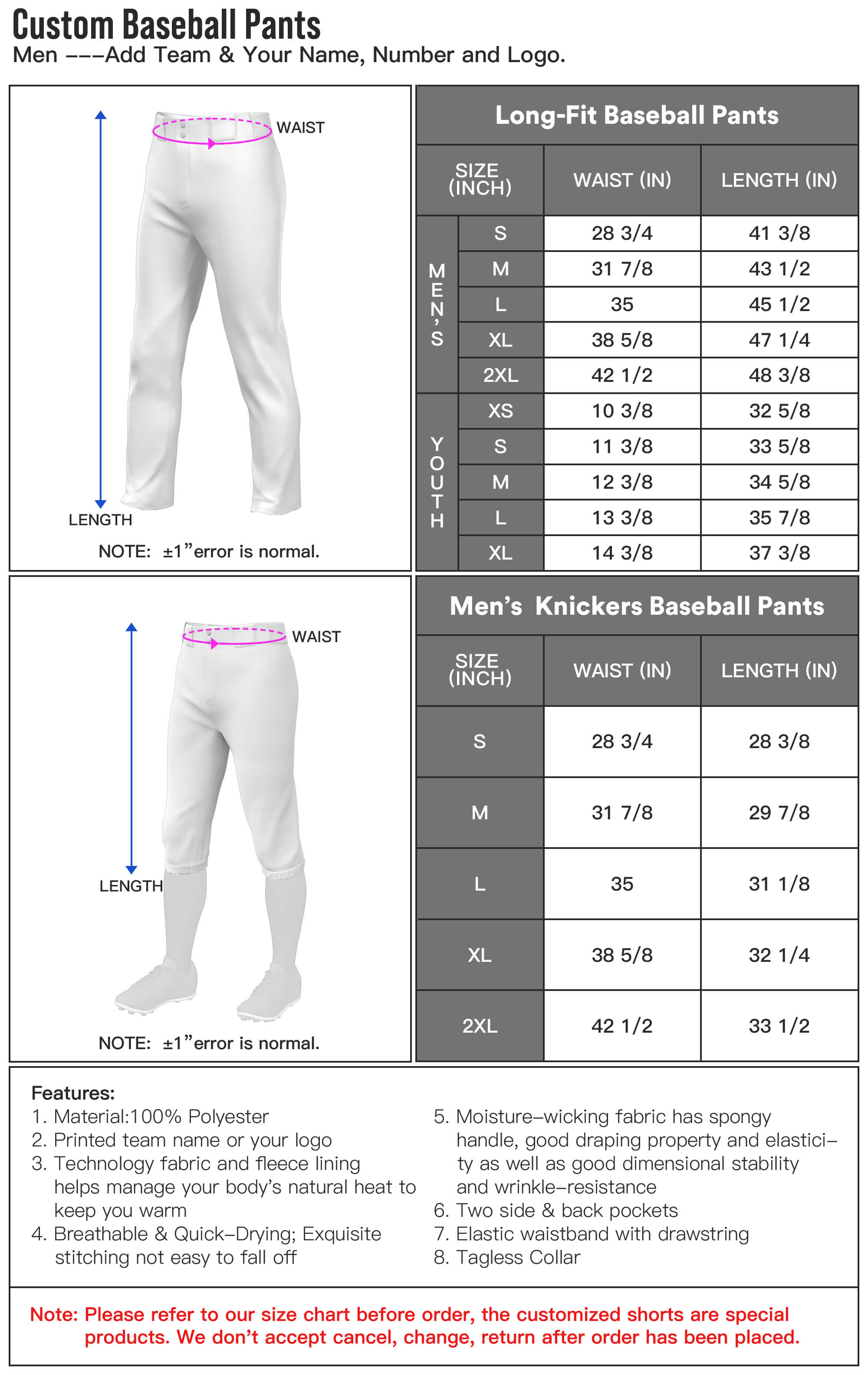 Baseball Size Baseball Knickers Size Chart at Julian Syme blog