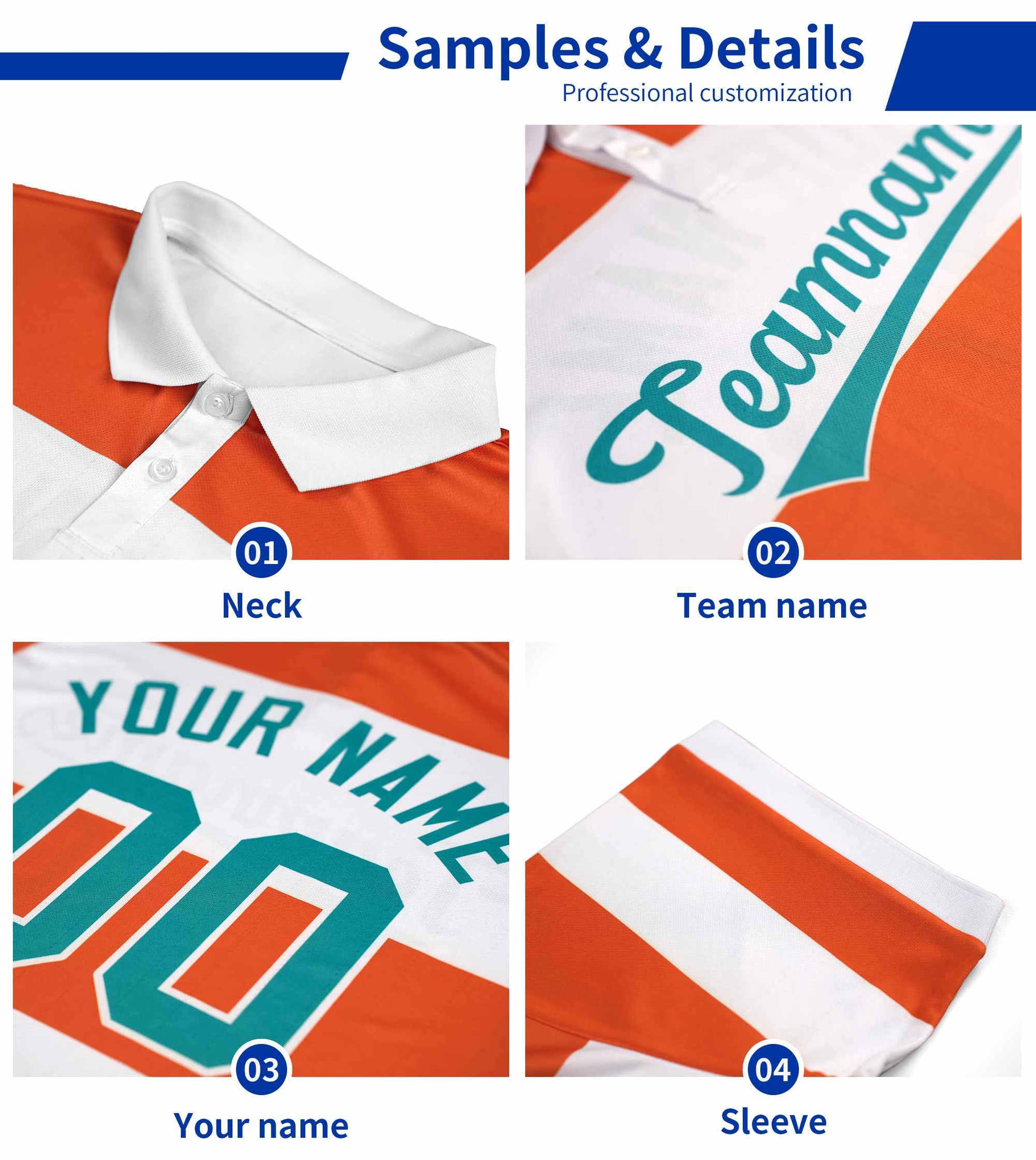 Custom Aqua Orange Four Squares Design Performance Polo Shirt