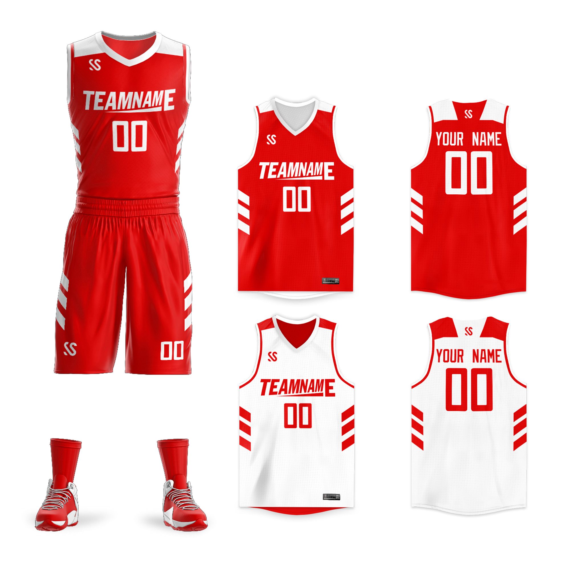 custom mens red and white reversible basketball jerseys