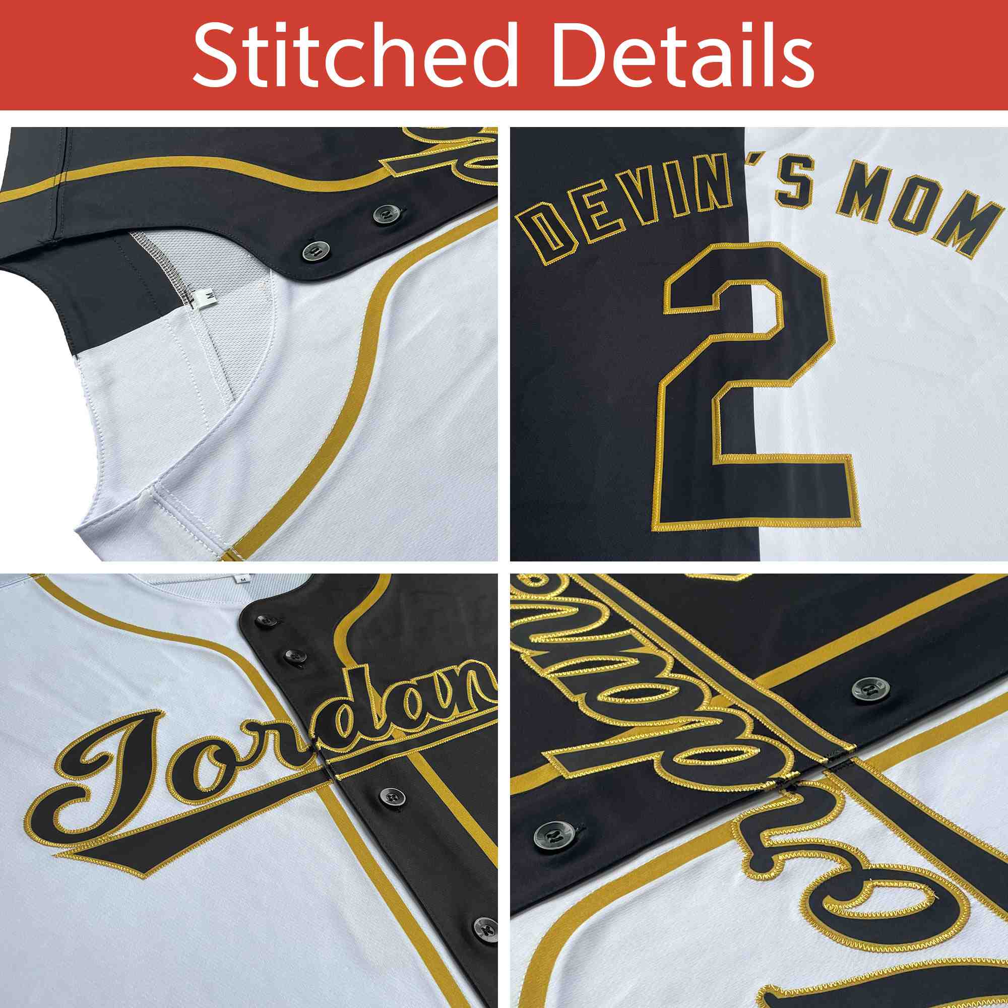 Maillot de baseball personnalisé noir jaune-blanc avec crochet fendu, mode authentique