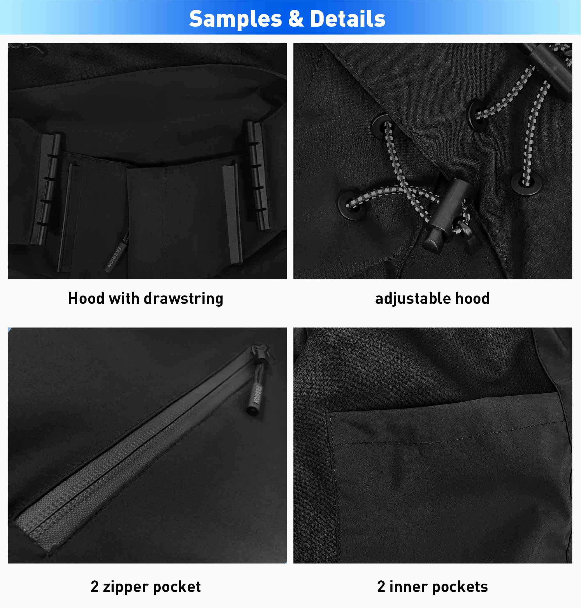 Custom Gray Dark Gray Gradient Fashion Outdoor Hooded Waterproof Jacket