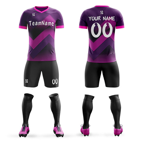 Custom Purple Printing Outdoor Breathable Soccer Sets Jersey