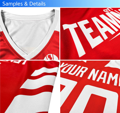 Custom Navy White-Red Double Side Sets Personalized Basketball Jersey