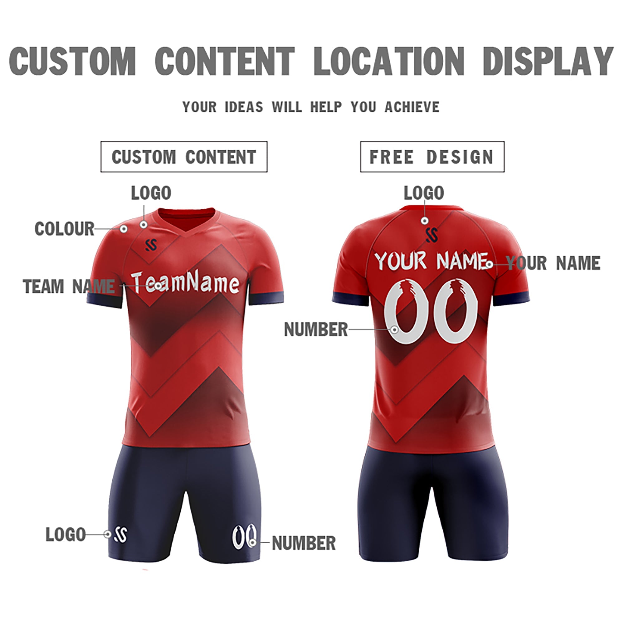 Custom Red Printing Outdoor Breathable Soccer Sets Jersey