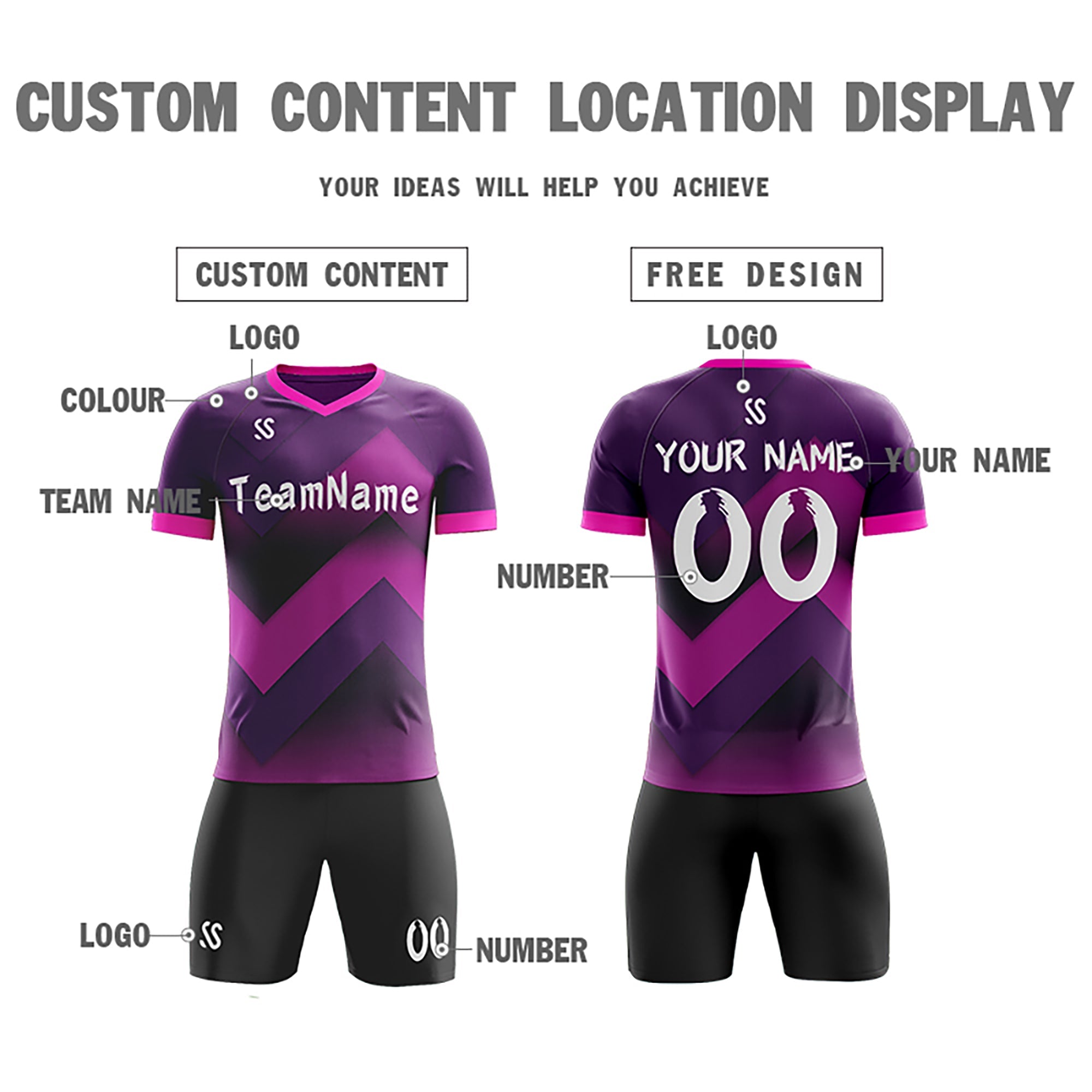 Custom Purple Printing Outdoor Breathable Soccer Sets Jersey