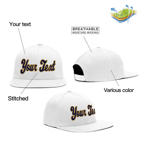 Custom White Yellow-Navy Casual Sport Baseball Cap