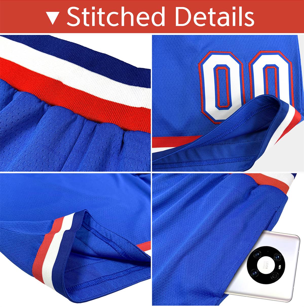 Custom Blue White Red Basketball Shorts