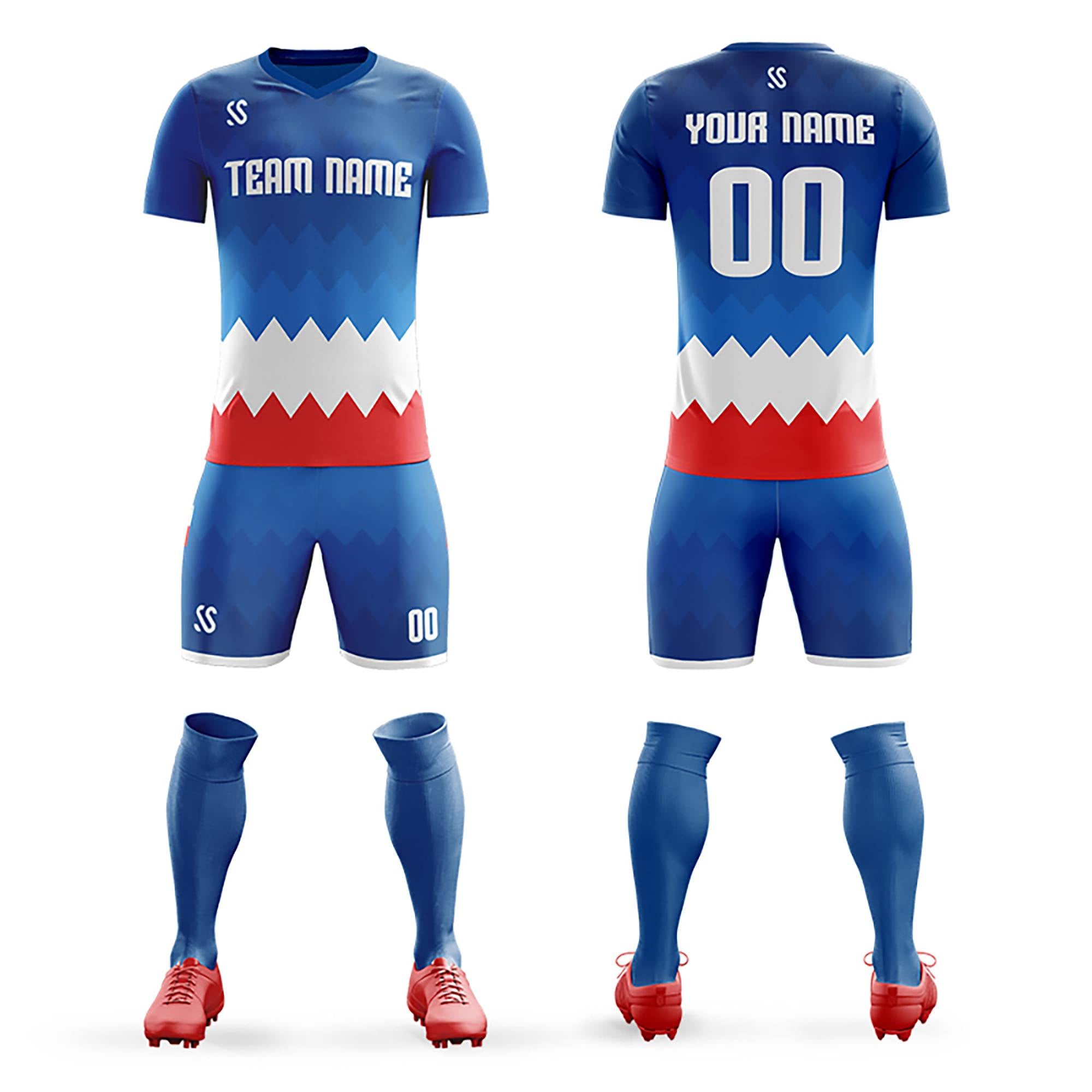 Custom Royal White Casual Printing Sportswear Soccer Sets Jersey