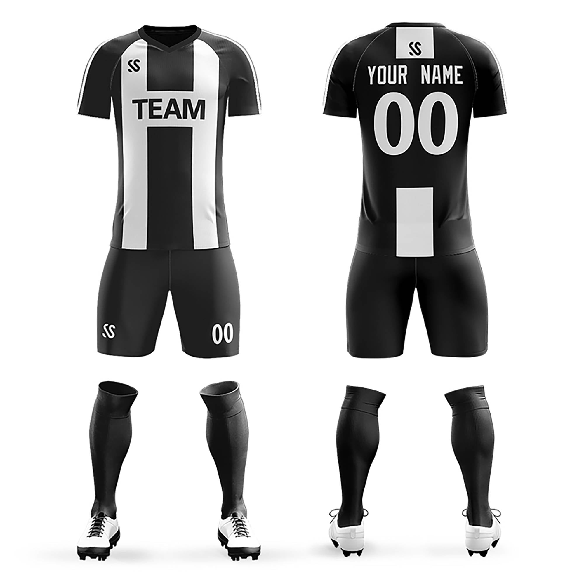 Custom Black Printing Outdoor Breathable Soccer Sets Jersey