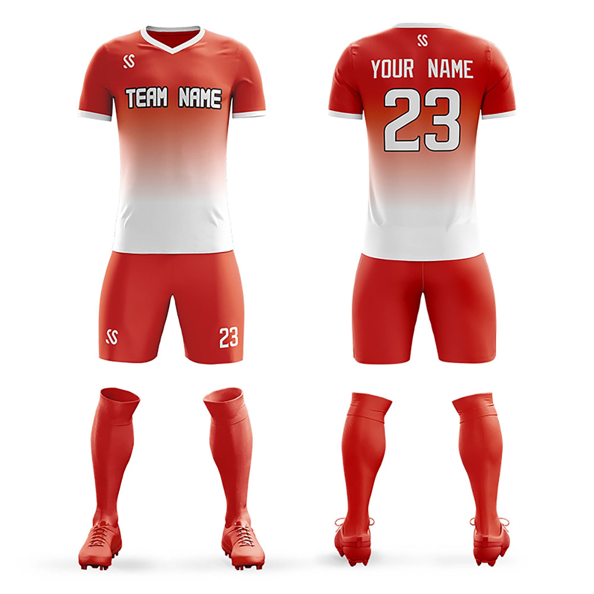 Custom Red White Printing Sportswear Soccer Sets Jersey