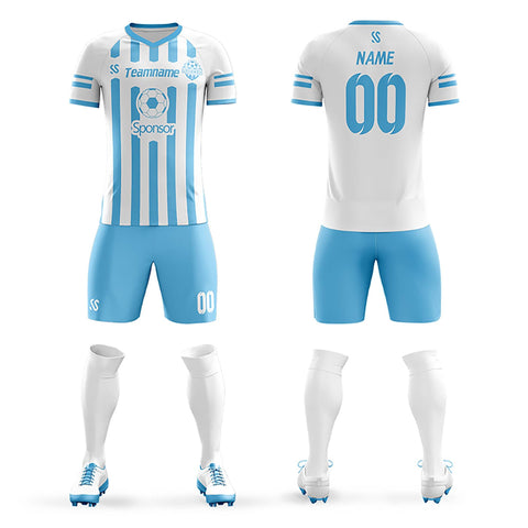 Custom Light Blue Printing Sportswear Soccer Sets Jersey