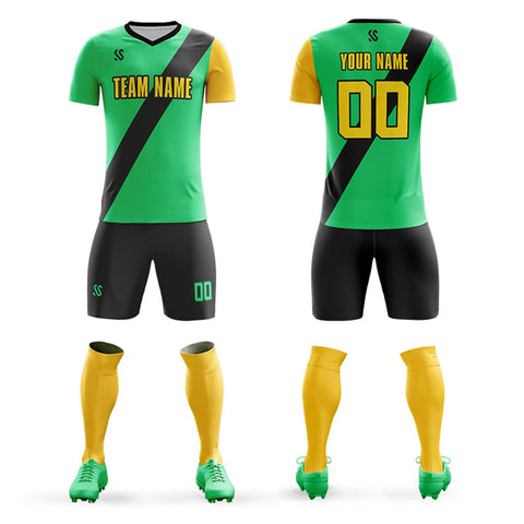 Custom Green Yellow Casuall Printing Sportswear Soccer Sets Jersey
