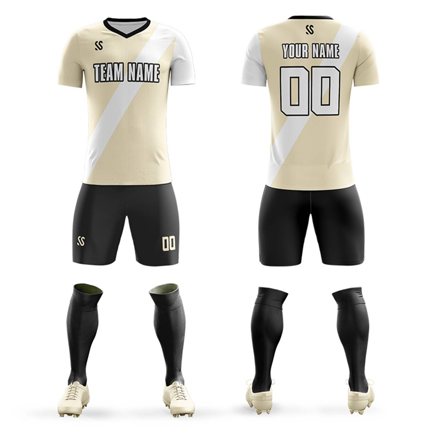 Custom Cream White Casual Printing Sportswear Soccer Sets Jersey