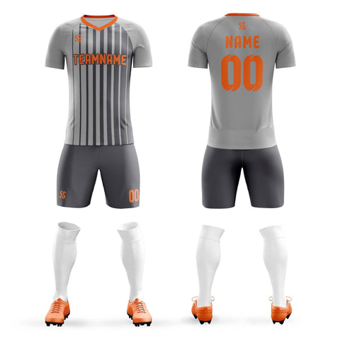 Custom Gray Orange Casual Printing Sportswear Soccer Sets Jersey