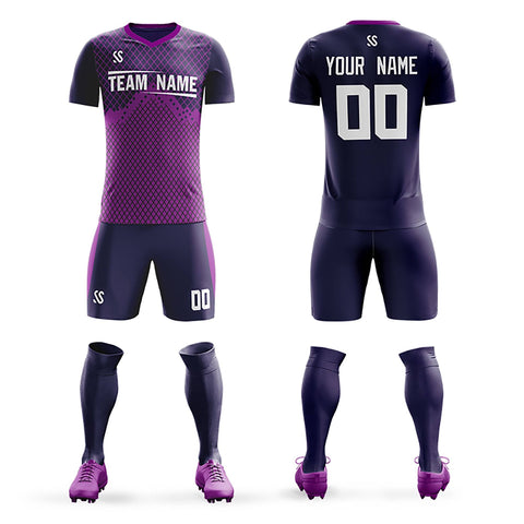 Custom Purple Printing Outdoor Tracksuit Soccer Sets Jersey