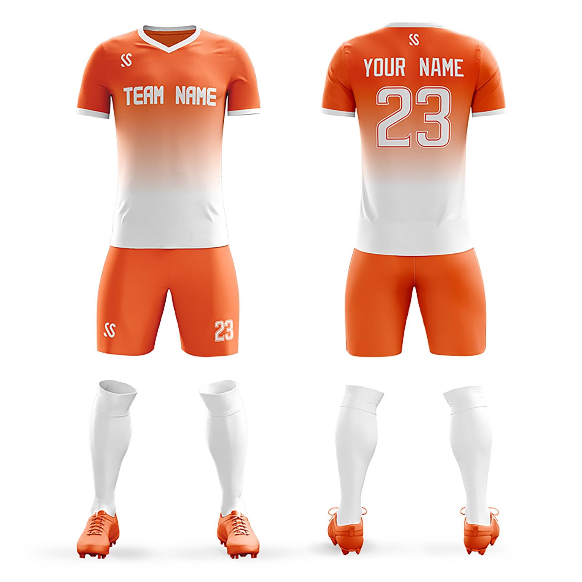 Custom Orange White Casual Printing Sportswear Soccer Sets Jersey