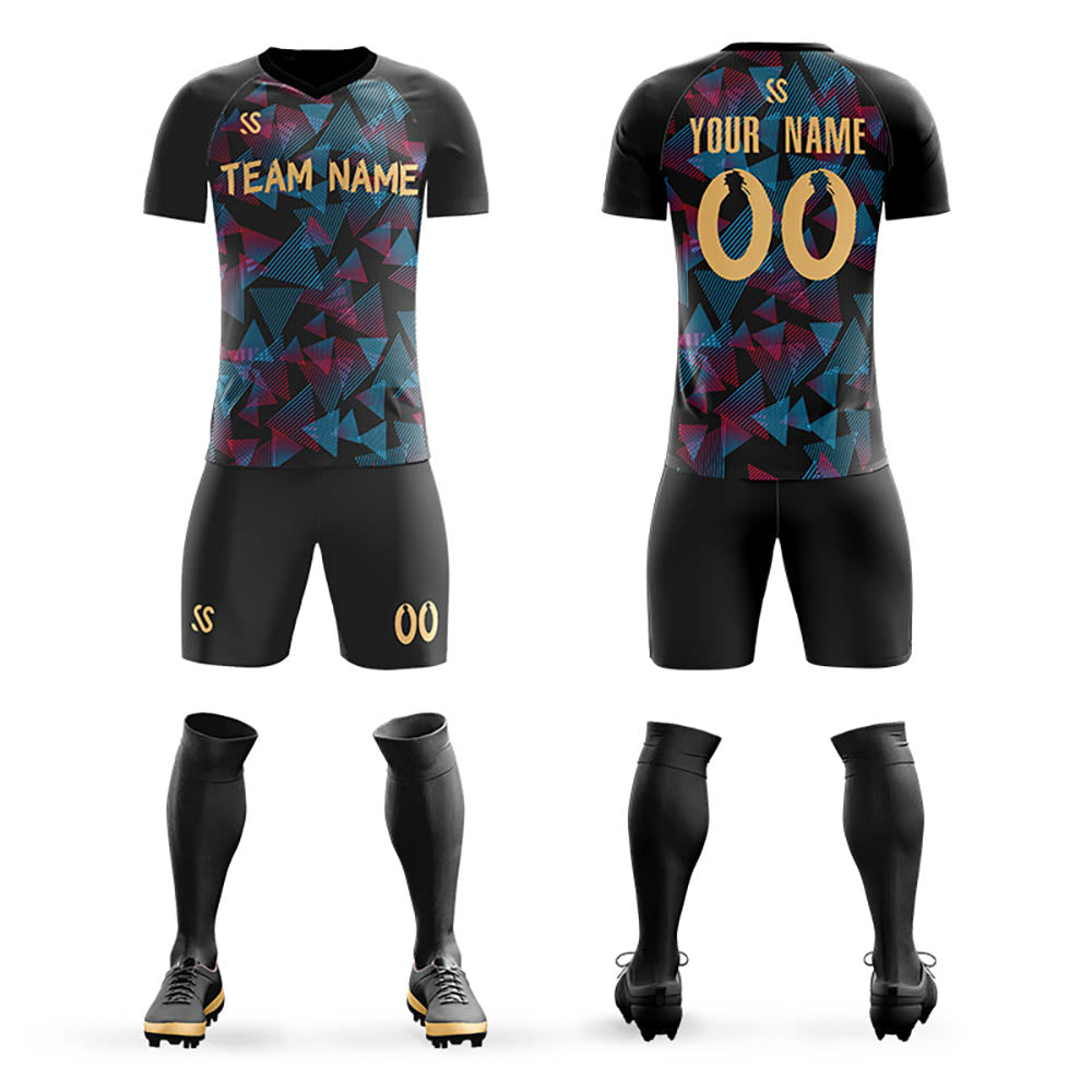 Custom Black Printing Outdoor Breathable Soccer Sets Jersey