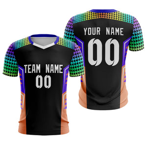 Custom Black White Orange Breathable Sport Soccer Tops Jersey