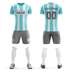 Custom Aqua Gray Outdoor Soccer Sets Jersey