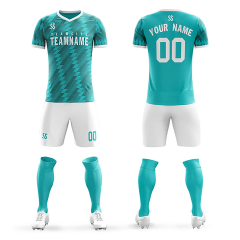 Custom Teal Printing Outdoor Tracksuit Soccer Sets Jersey