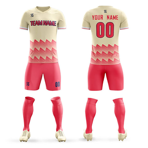 Custom Pink Printing Outdoor Breathable Soccer Sets Jersey