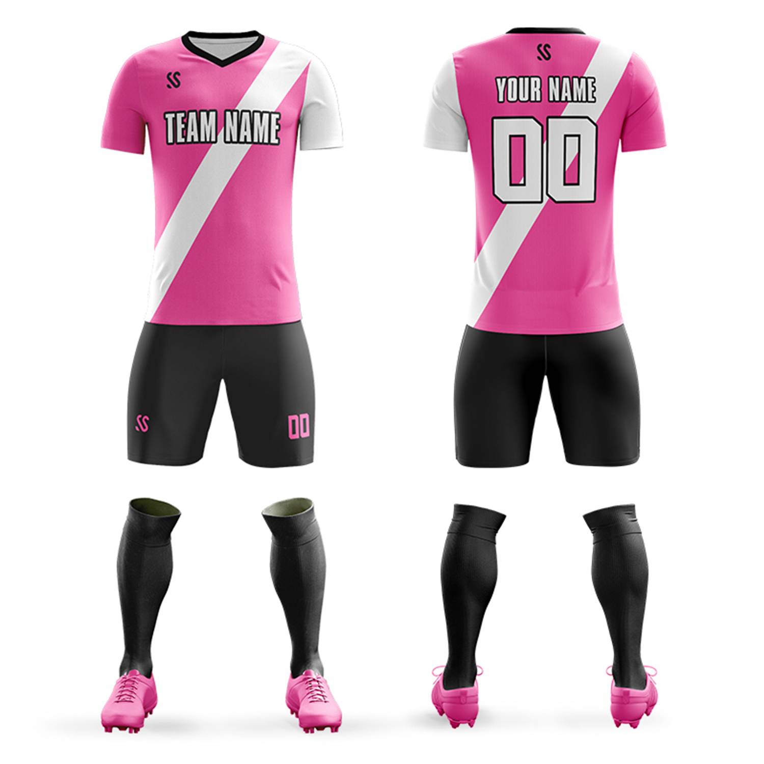 Custom Pink White Casual Printing Sportswear Soccer Sets Jersey